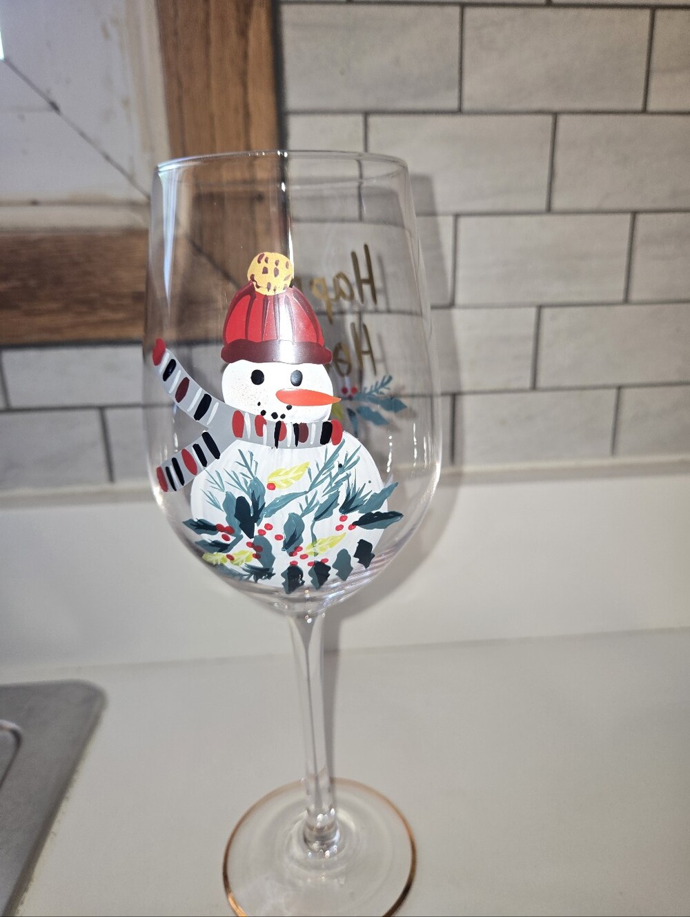 Hand-Painted Snowman Wine Glass - Festive Holiday Design